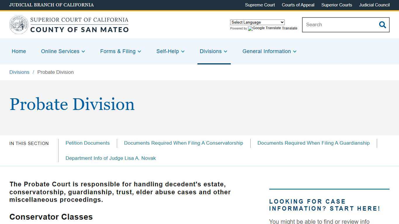 Probate Division Superior Court of California County of San Mateo